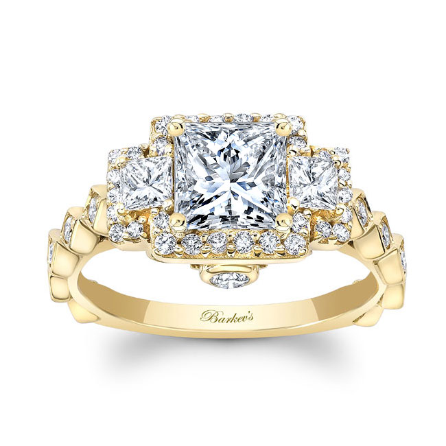  Yellow Gold Vintage Three Stone Engagement Ring Image 1