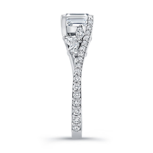 Platinum 1 Carat Emerald Cut Moissanite Ring Image 3