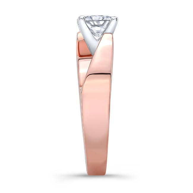  Rose Gold Princess Cut Moissanite Cathedral Solitaire Ring Image 3