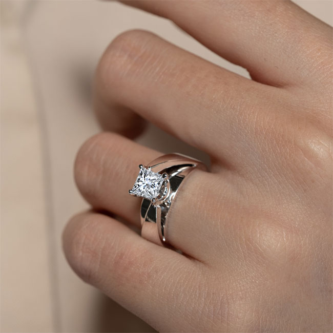  Princess Cut Moissanite Cathedral Solitaire Ring Image 4