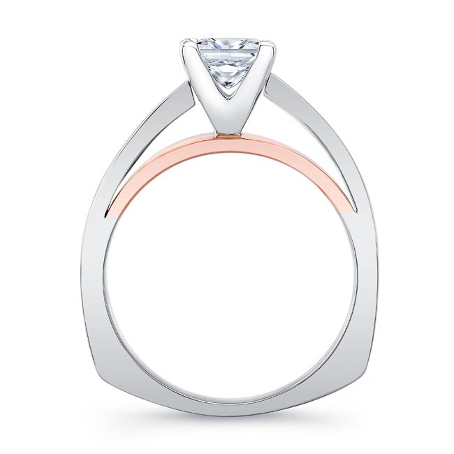  White Rose Gold Princess Cut Moissanite Cathedral Solitaire Ring Image 6