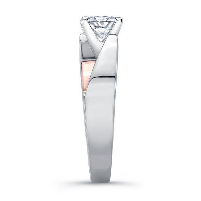 White Rose Gold Princess Cut Moissanite Cathedral Solitaire Ring Image 7