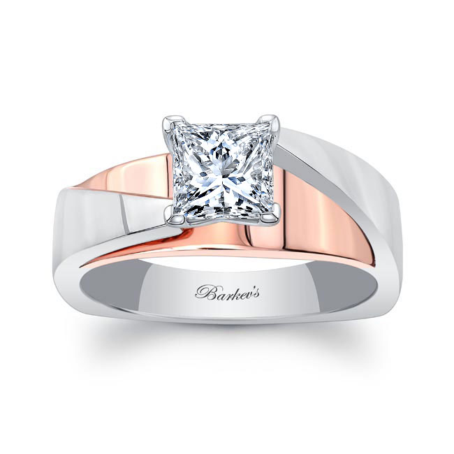  White Rose Gold Princess Cut Cathedral Solitaire Ring Image 1