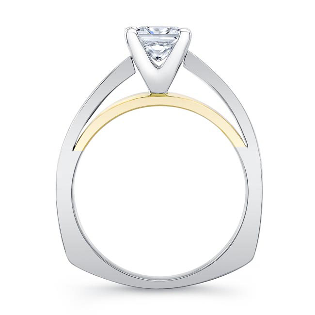  White Yellow Gold Princess Cut Moissanite Cathedral Solitaire Ring Image 2