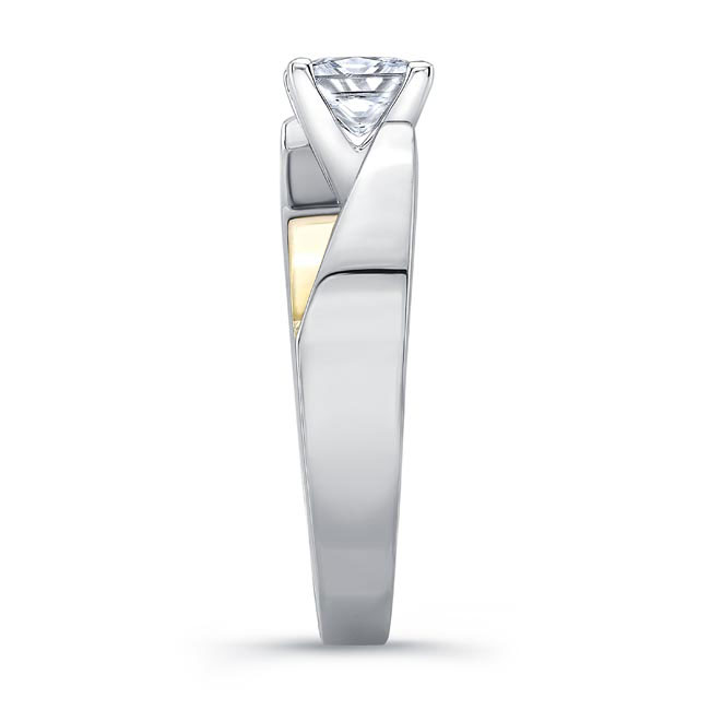  White Yellow Gold Princess Cut Cathedral Solitaire Ring Image 3