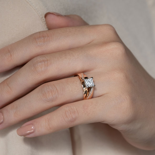 Rose Gold Princess Cut Pave Engagement Ring Image 4