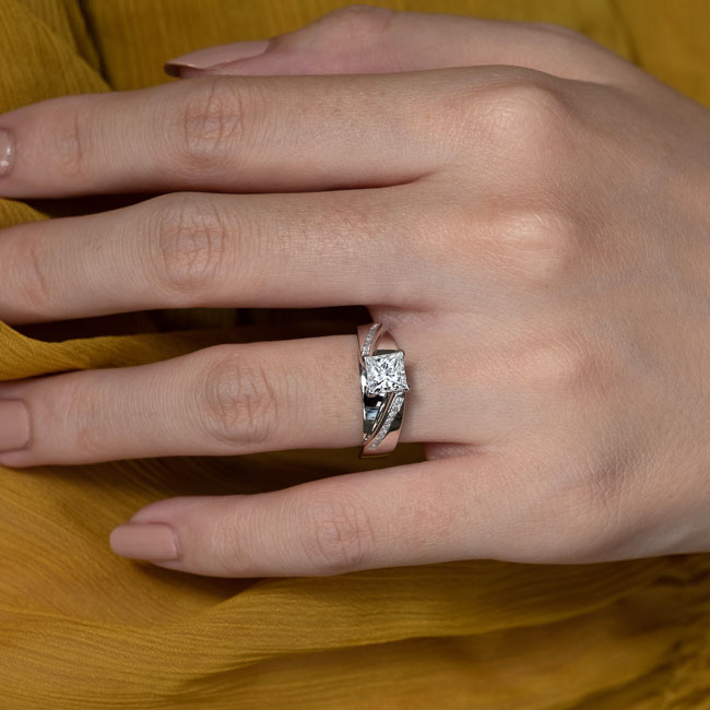  White Gold Princess Cut Pave Engagement Ring Image 4