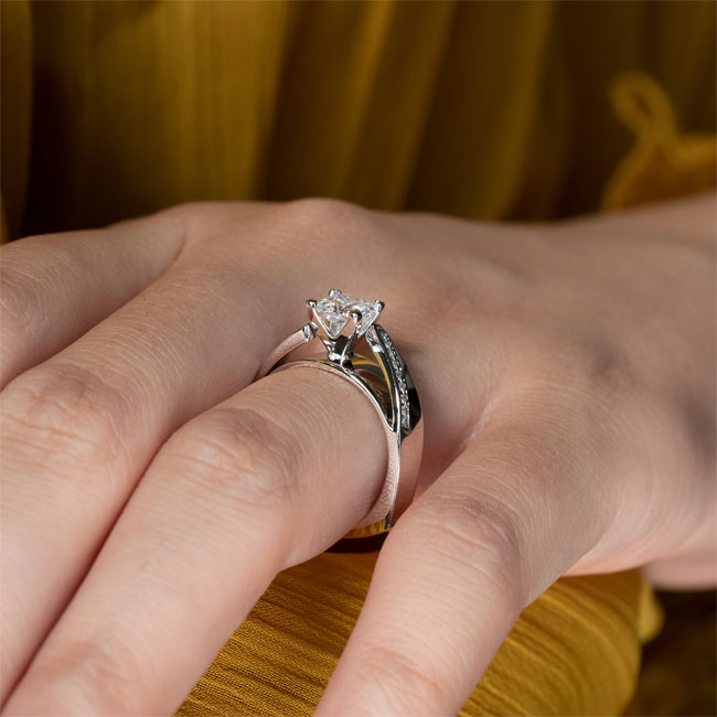 Platinum Princess Cut Pave Engagement Ring Image 5