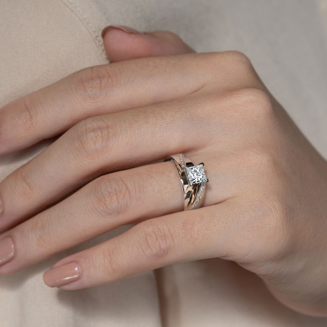  White Gold Princess Cut Pave Engagement Ring Image 6