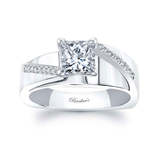  White Gold Princess Cut Pave Engagement Ring Image 1