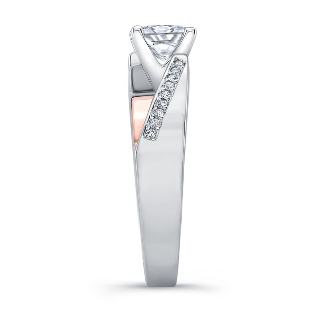  White Rose Gold Princess Cut Lab Diamond Pave Engagement Ring Image 3