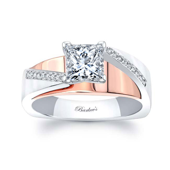 White Rose Gold Princess Cut Lab Diamond Pave Engagement Ring Image 1