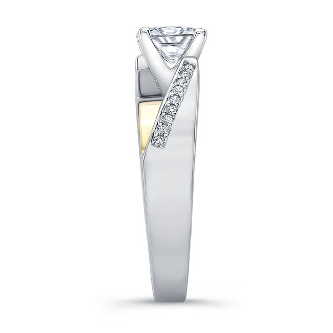 White Yellow Gold Princess Cut Pave Engagement Ring Image 3