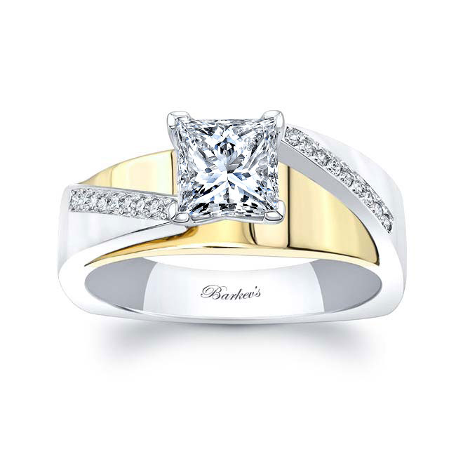  White Yellow Gold Princess Cut Pave Engagement Ring Image 1