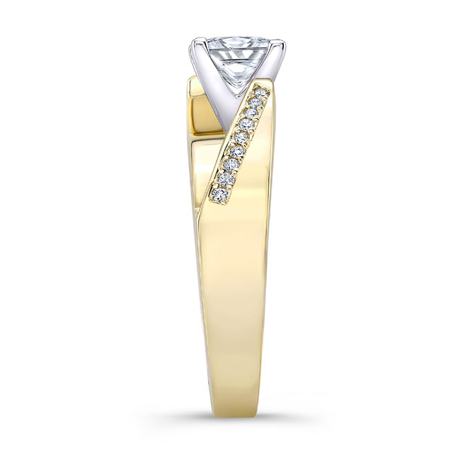 Yellow Gold Princess Cut Moissanite Pave Engagement Ring Image 3