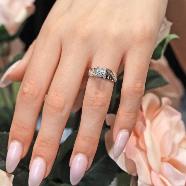  Princess Cut Moissanite Pave Engagement Ring Image 7