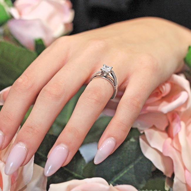  Princess Cut Moissanite Pave Engagement Ring Image 9