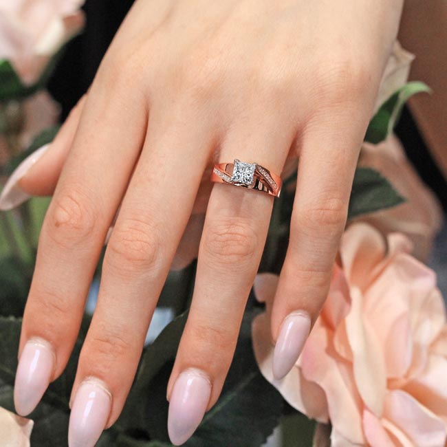 Rose Gold Princess Cut Lab Diamond Pave Engagement Ring Image 5