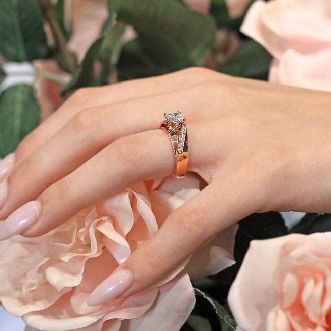 Rose Gold Princess Cut Moissanite Pave Engagement Ring Image 6