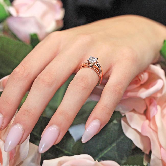 Rose Gold Princess Cut Moissanite Pave Engagement Ring Image 7