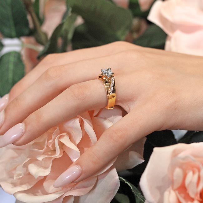 Yellow Gold Princess Cut Lab Diamond Pave Engagement Ring Image 6