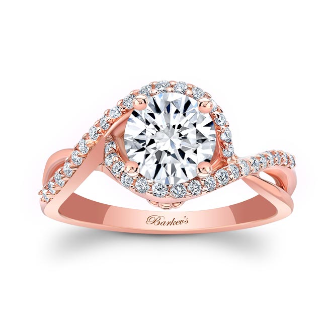  Rose Gold Twisted Halo Moissanite Engagement Ring Image 1