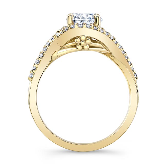  Yellow Gold Twisted Halo Engagement Ring Image 2