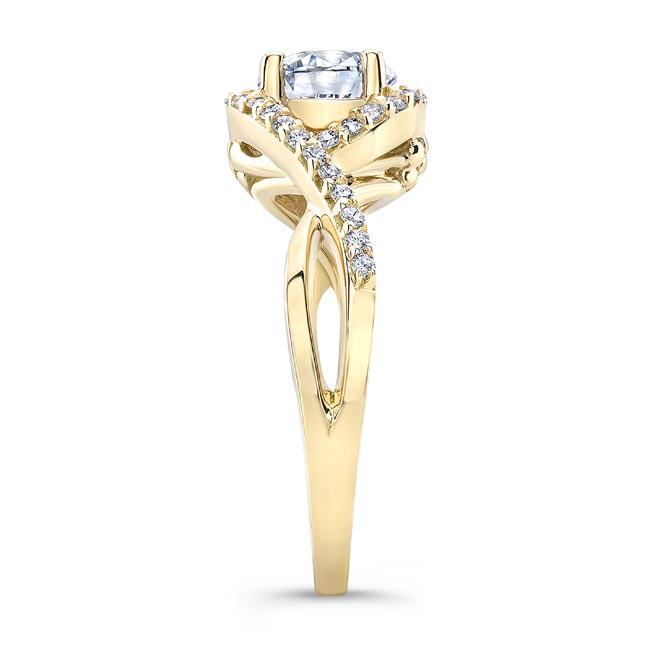  Yellow Gold Twisted Halo Engagement Ring Image 3