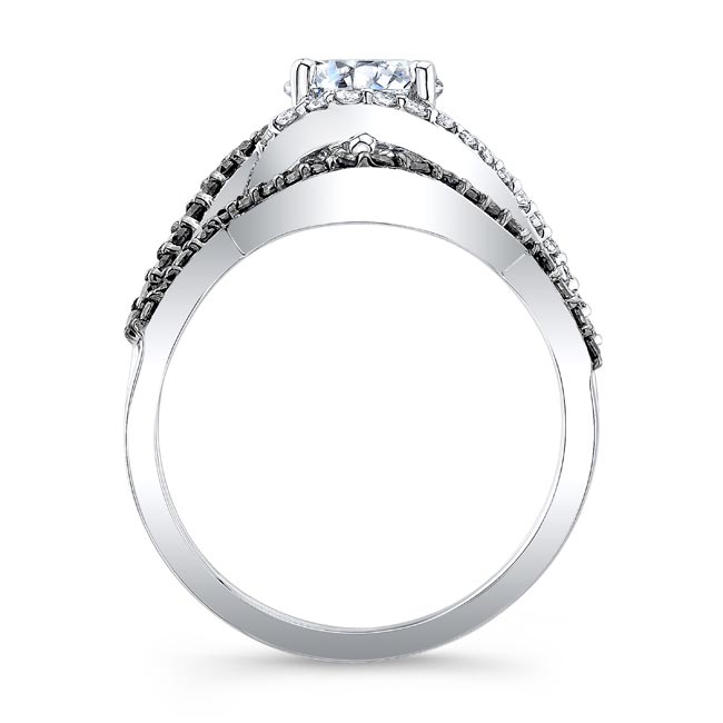  White Gold Twisted Halo Black Diamond Accent Moissanite Wedding Set Image 2