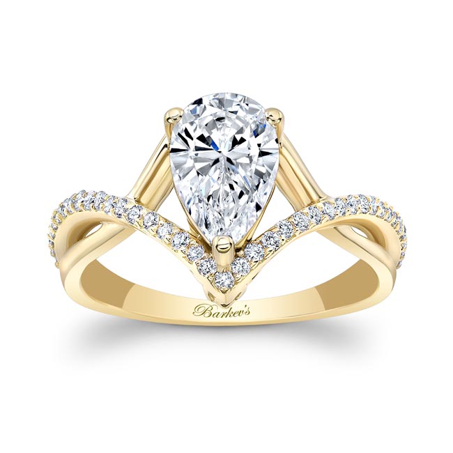  Yellow Gold Unique Pear Shaped Moissanite Ring Image 5