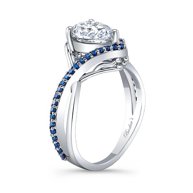 White Gold Unique Pear Shaped Moissanite Blue Sapphire Accent Ring Image 2