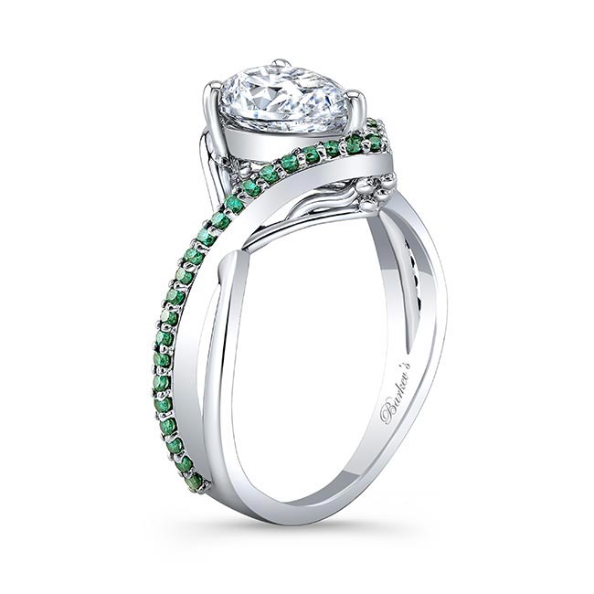 White Gold Unique Pear Shaped Lab Diamond Ring With Emerald Accents Image 2