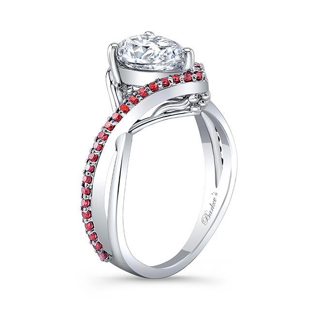 White Gold Unique Pear Shaped Lab Diamond Ring With Ruby Accents Image 2