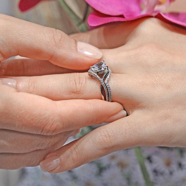 Platinum Unique Pear Shaped Lab Grown Diamond Wedding Set Image 8