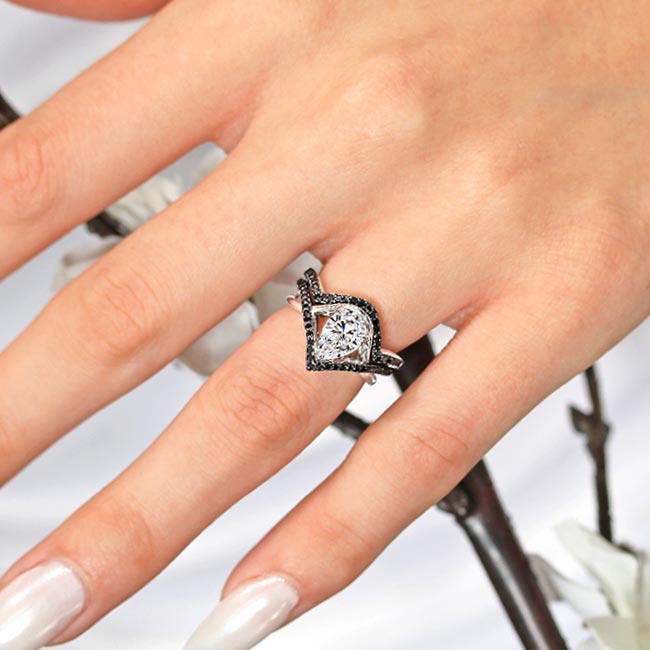  Unique Pear Shaped Black Diamond Accent Wedding Set Image 4