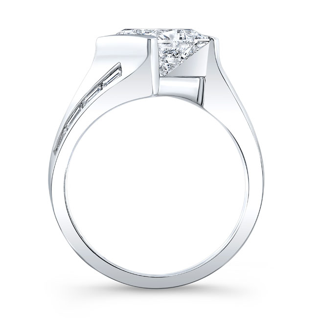 Platinum Princess Cut Moissanite Wide Band Engagement Ring Image 2