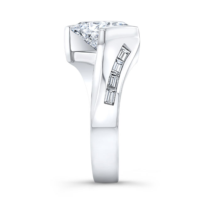  White Gold Princess Cut Wide Band Engagement Ring Image 3