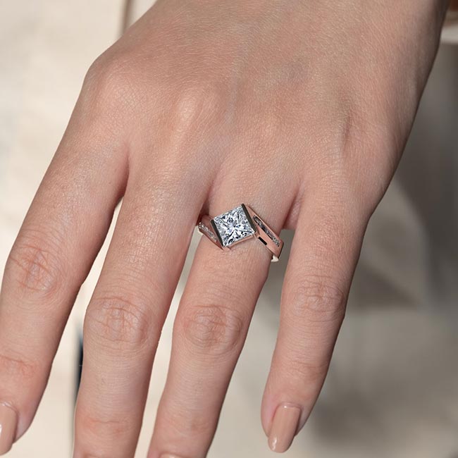 Platinum Princess Cut Moissanite Wide Band Engagement Ring Image 4