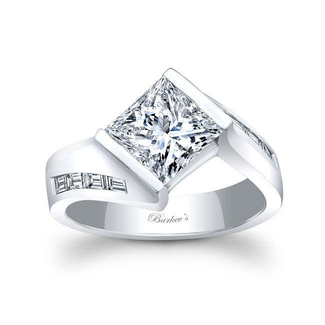  White Gold Princess Cut Wide Band Engagement Ring Image 1