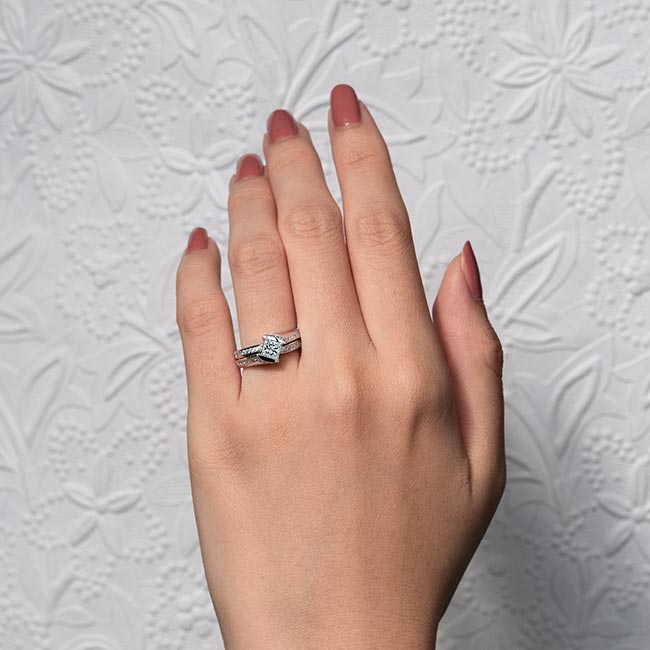  White Gold Interlocking Princess Cut Diamond Bridal Set Image 4