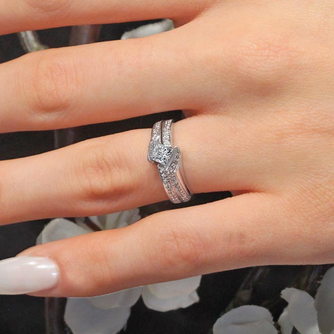 Platinum Interlocking Princess Cut Lab Diamond Bridal Set Image 5