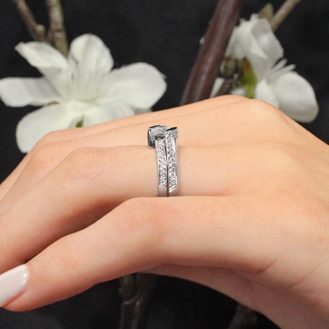White Gold Interlocking Princess Cut Lab Diamond Bridal Set Image 6