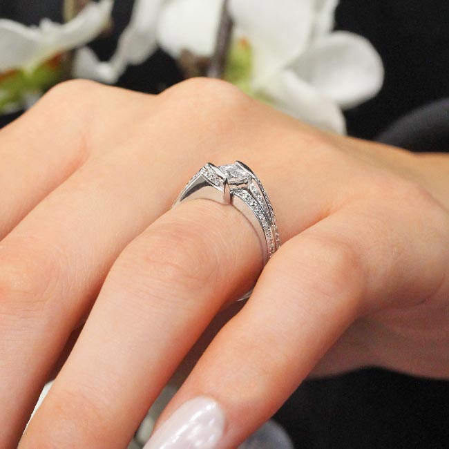 Platinum Interlocking Princess Cut Lab Diamond Bridal Set Image 7