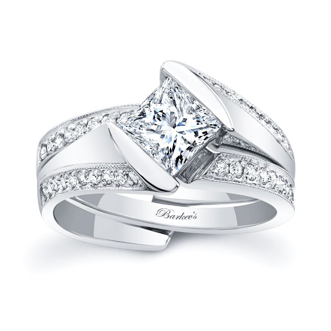  White Gold Interlocking Princess Cut Diamond Bridal Set Image 1