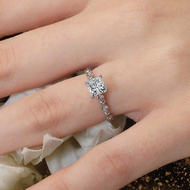 Platinum Art Deco Princess Moissanite Ring Image 4