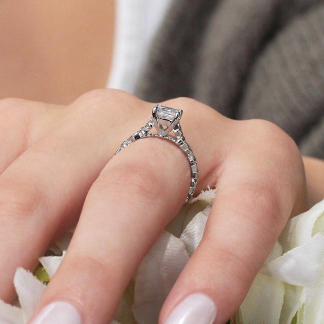 White Gold Art Deco Princess Lab Grown Diamond Ring Image 6