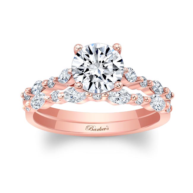 Rose Gold Vintage Style Lab Diamond Wedding Ring Set