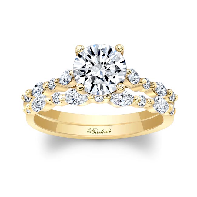 Yellow Gold Vintage Style Lab Diamond Wedding Ring Set