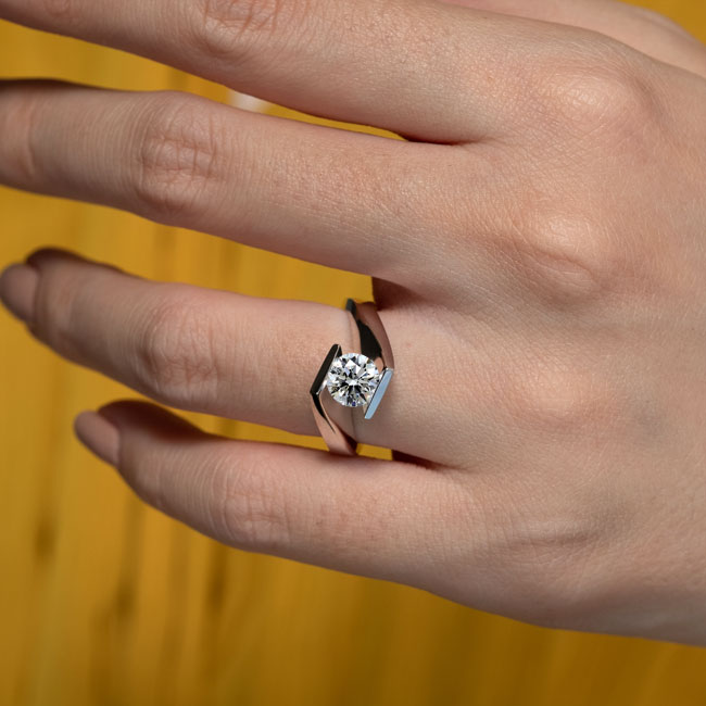  White Gold Tension Solitaire Moissanite Ring Image 4