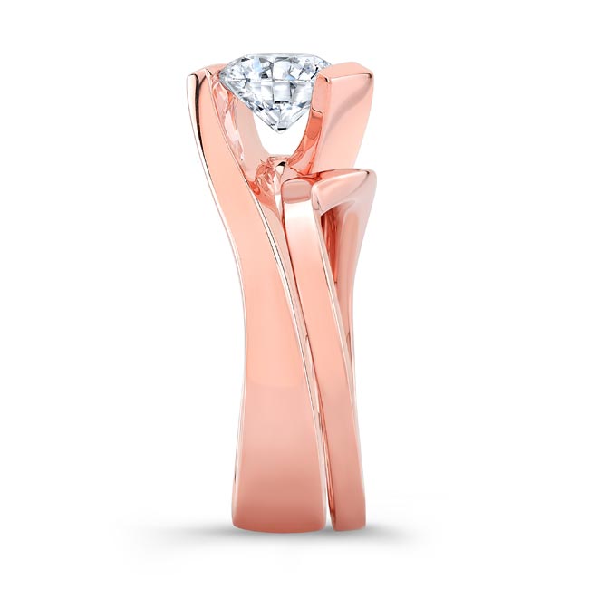 Rose Gold Tension Solitaire Lab Grown Diamond Bridal Set Image 3